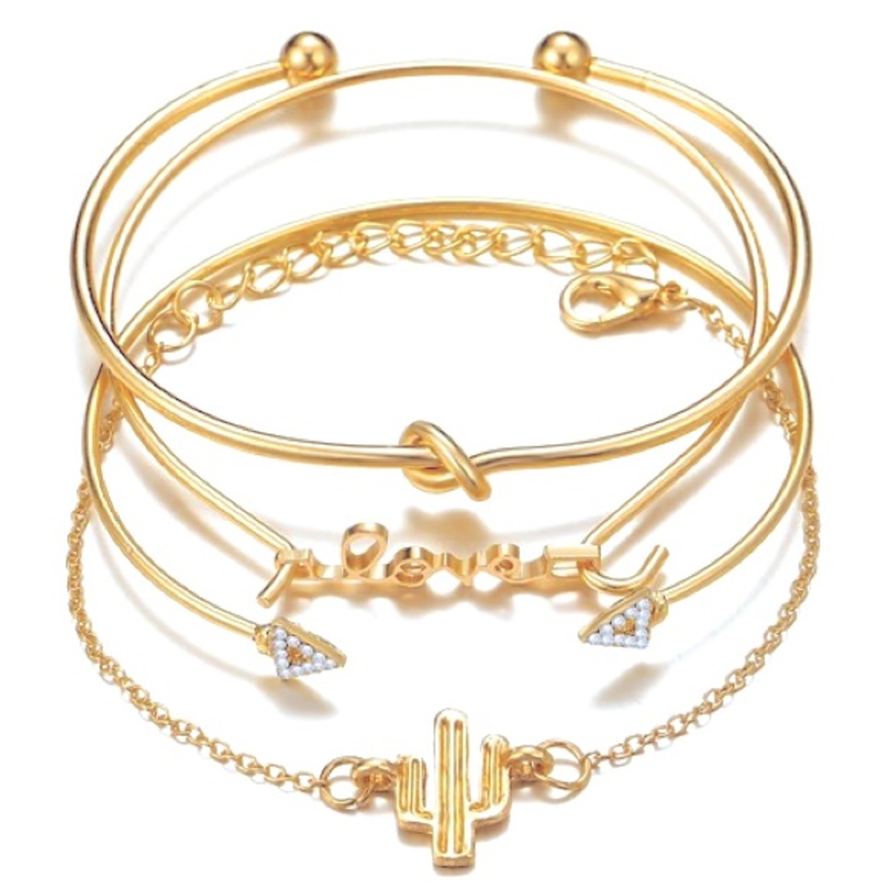 NIB * Set~4 * Gold Tone * bangles/bracelets * love, cactus, knot, and arrows